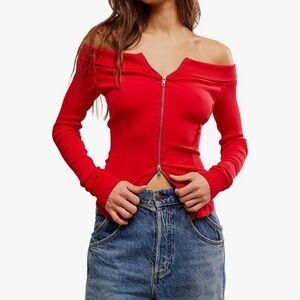 Women’s Free People Red Off-Shoulder Zipper Top size XS